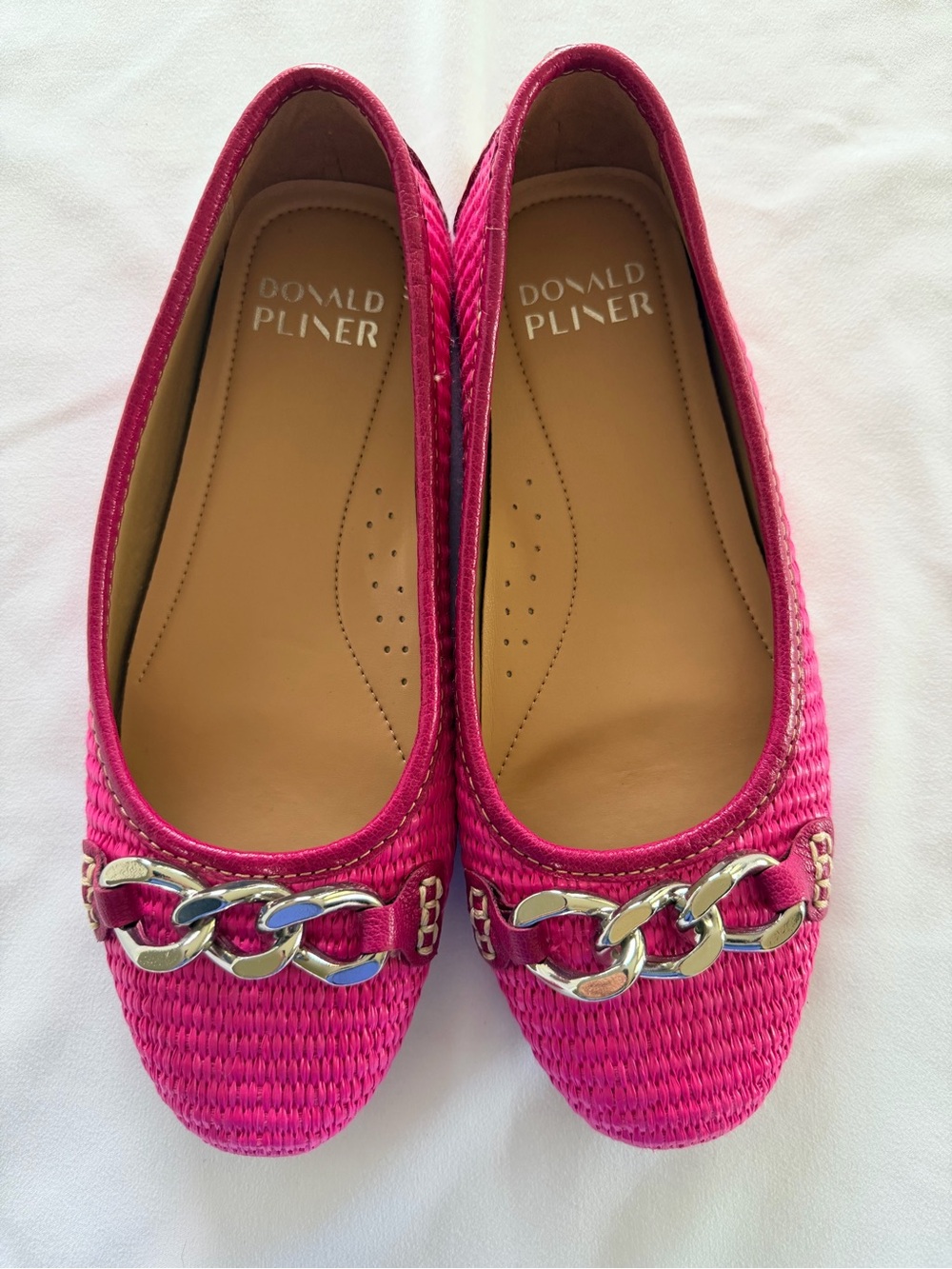 Luxury Donald Pliner Raya Fuchsia Pink Woven Raffia Ballet Flats Women’sSize 7M